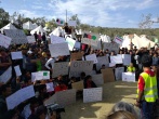 A protest organised jointly by volunteers and refugees at Moria camp
